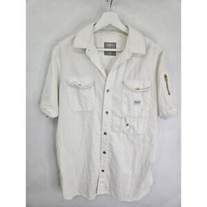 Parish Nation Button Shirt Mens Size M Cream Linen Blend Short Sleeve Beach Wear